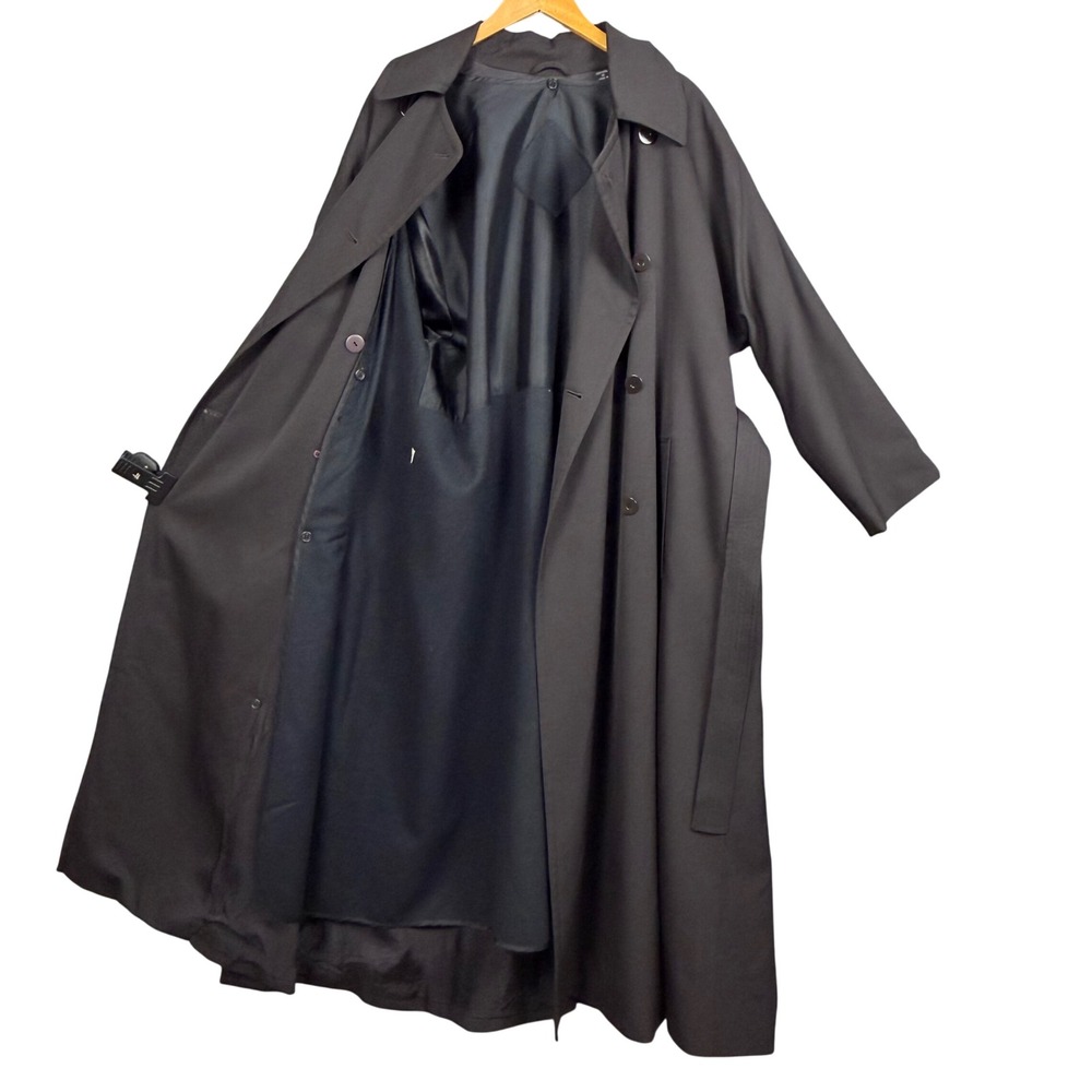 Vtg 90s Ellen Tracy Trench Coat Womens 10 Black Wool Belted Removable Liner Long